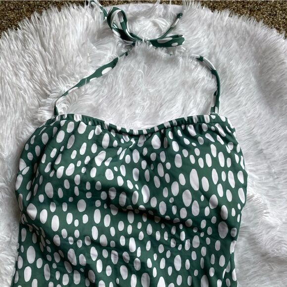 Kona Sol Swimsuit One Piece Green White Polka Dot Shelf Bra Women’s Size Medium - Picture 3 of 10